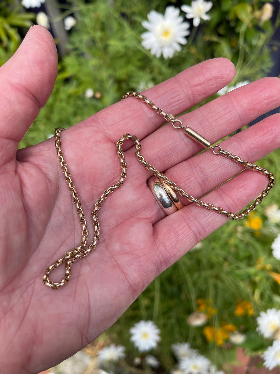 Antique 9ct Rose Gold Faceted Belcher Neck Chain.