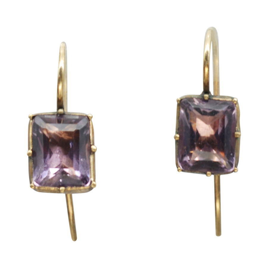 Early Victorian Pinchbeck and Amethyst Paste Earrings