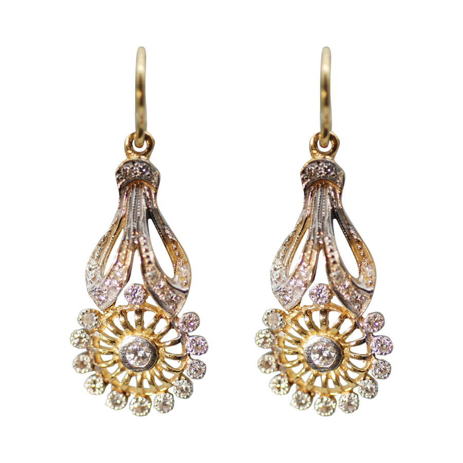 Mid Century Diamond and 2 tone 18ct  Gold Drop Earrings