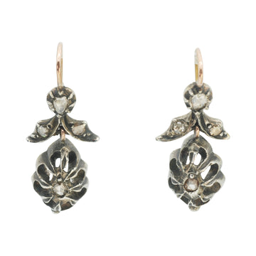 Georgian rose-cut diamond drop earrings in silver and gold