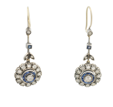 Late Victorian 14ct Sapphire and Diamond Daisy Drop Earrings