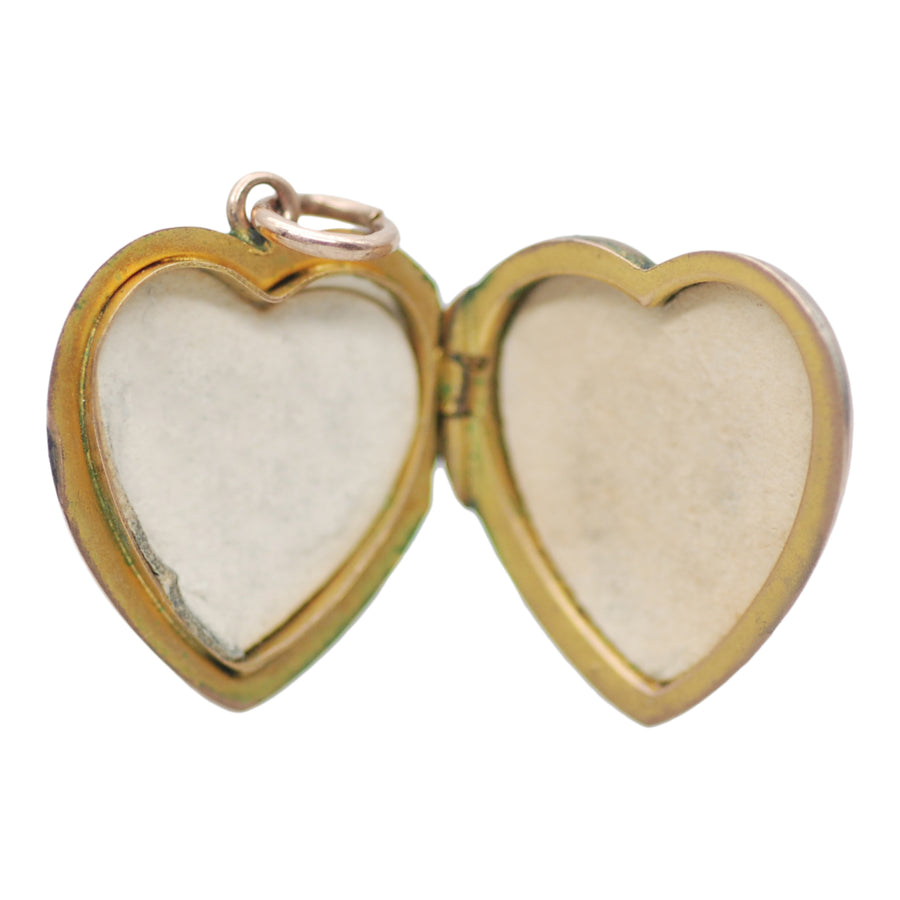 Antique Rose Gold Heart Shaped Locket Set with a Seed Pearl Crescent Moon.