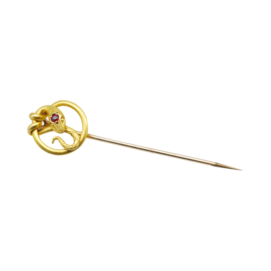 French Victorian FIX snake stick pin with garnet eyes .