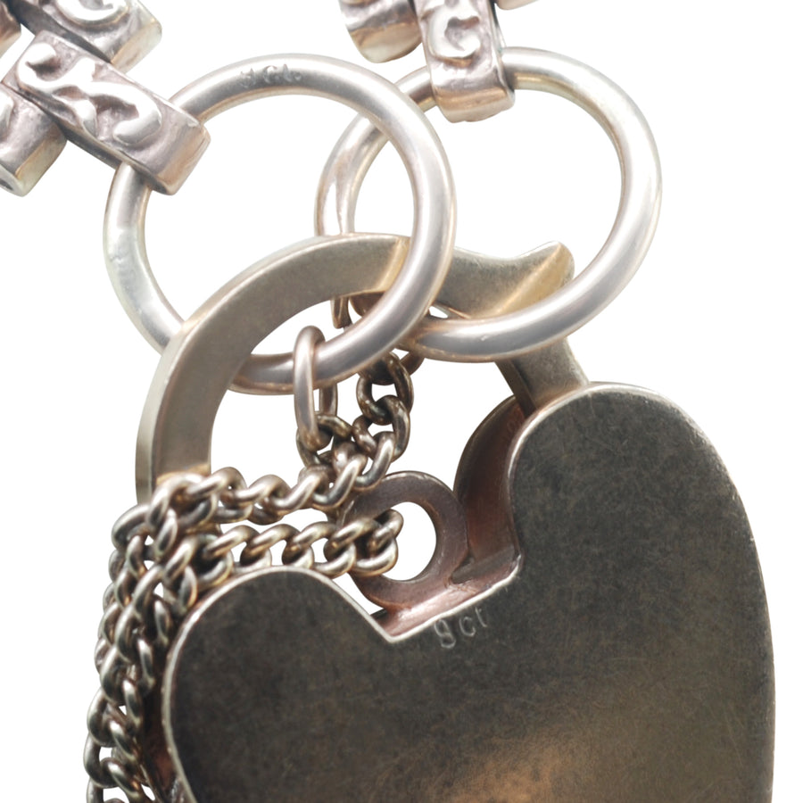 Antique 9ct Rose Gold Fancy Gate-Link Necklace with Heart Padlock.
