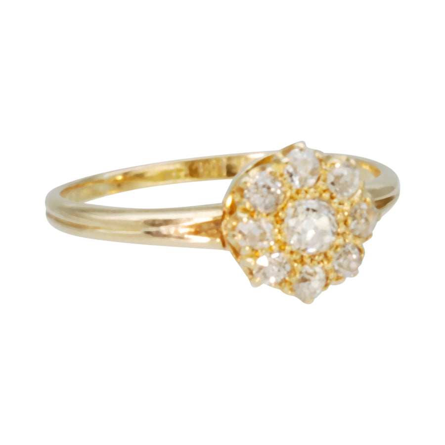 18ct  Antique Yellow Gold and Diamond cluster ring.