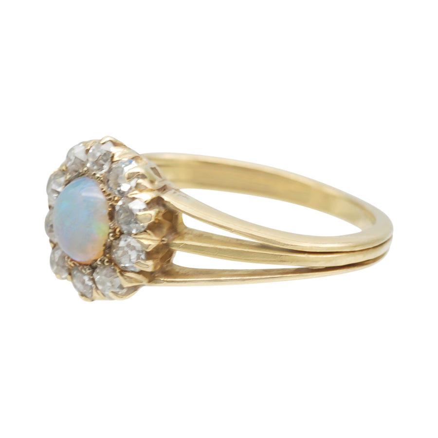 Antique 18ct Yellow Gold and Opal and Diamond Ring