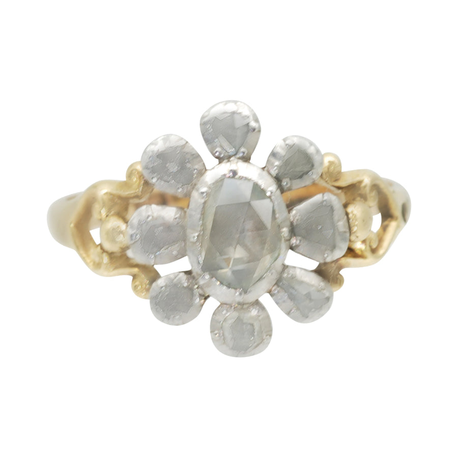 Early Victorian Rose Cut Diamond and Gold Antique Ring.