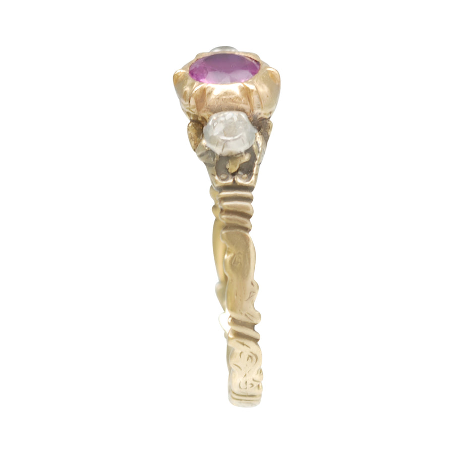 Antique 18ct Yellow Gold ,Diamond and Pink Sapphire Ring