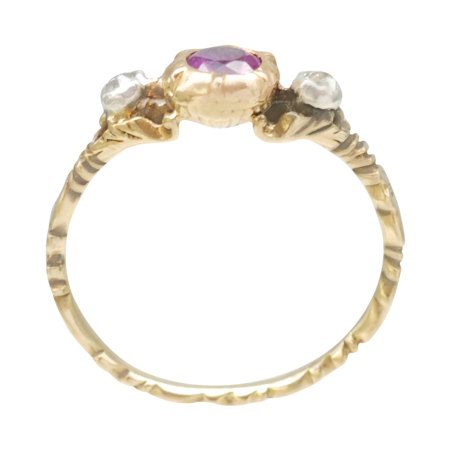 Antique 18ct Yellow Gold ,Diamond and Pink Sapphire Ring