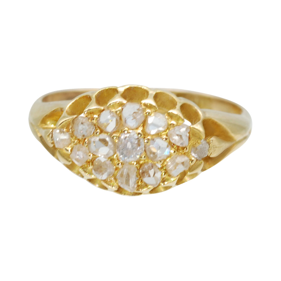 Victorian 18ct Yellow Gold and Diamond Boat Shaped Cluster Ring.