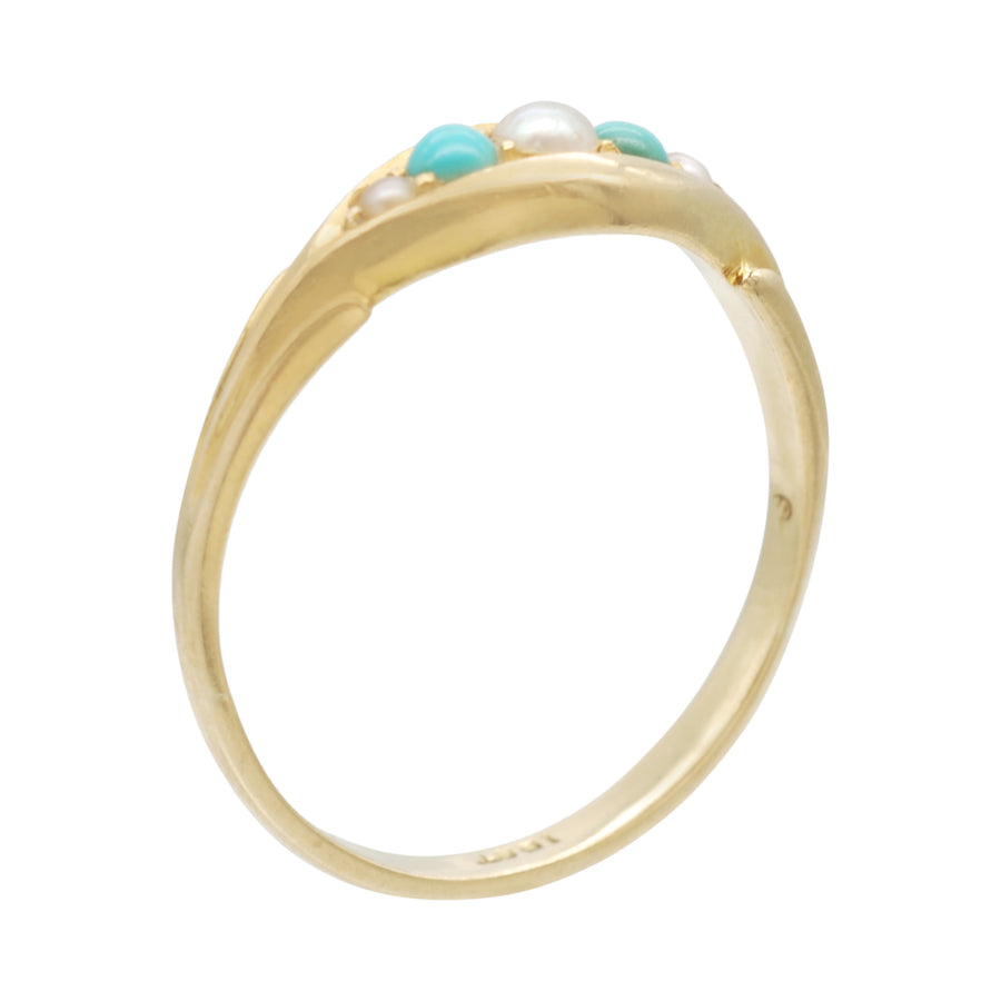 Antique 18ct Yellow Gold Pearl and Turquoise “ Boat “ Ring.