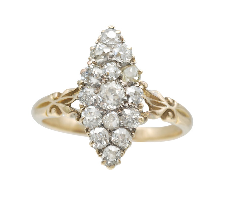 Antique 18ct Gold and Diamond Navette Ring
