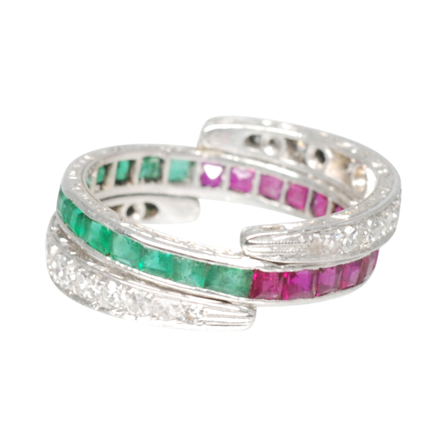 Australian Deco Platinum Ruby and Emerald Flip Ring