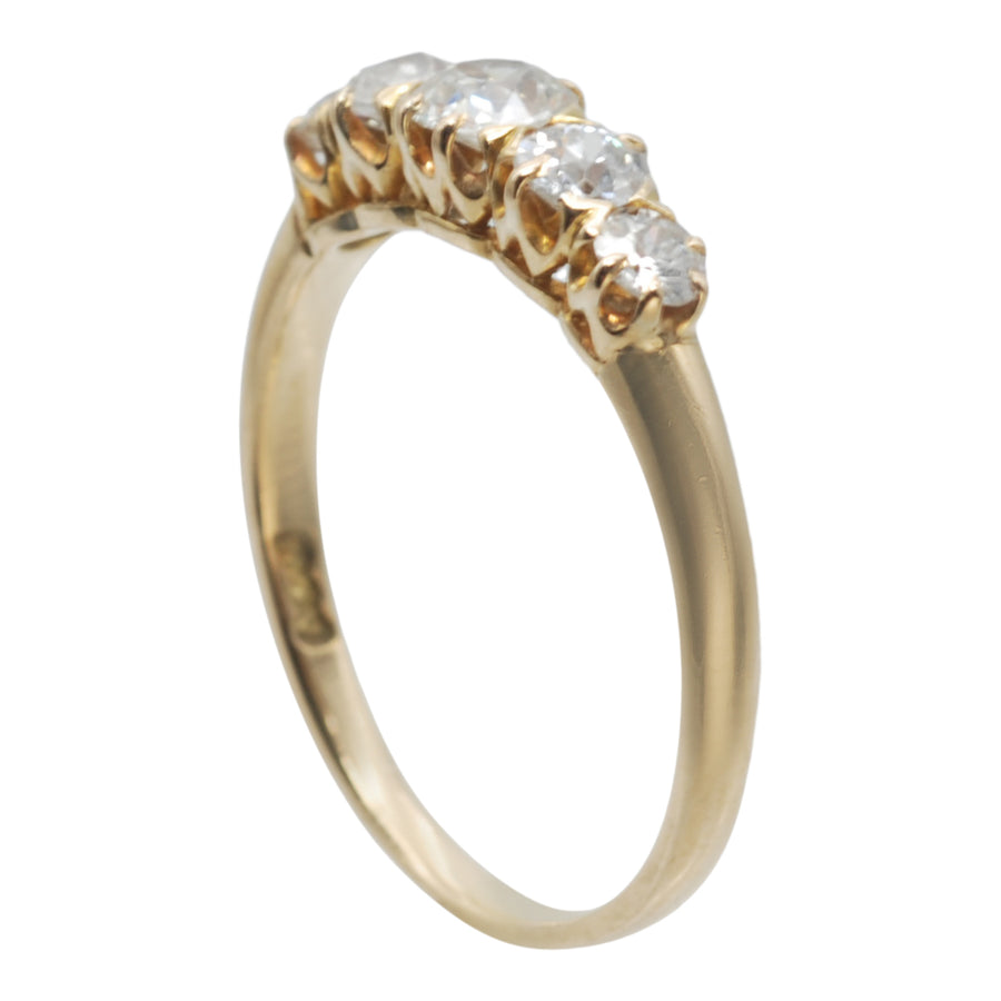 Antique 18ct Yellow Gold and Five Stone Diamond Ring