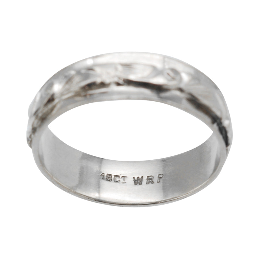 18ct white gold engraved band