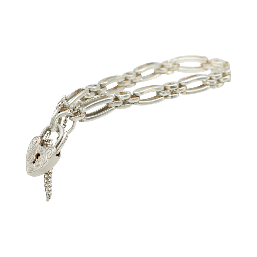 Sterling Silver Gate Link Bracelet with Heart Padlock