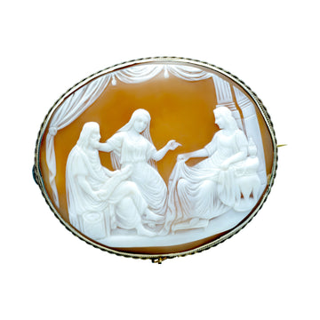 Large Antique Silver and Carved Shell Cameo.