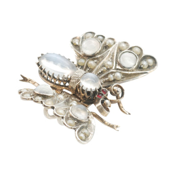 Victorian Silver Gilt and moonstone butterfly brooch.
