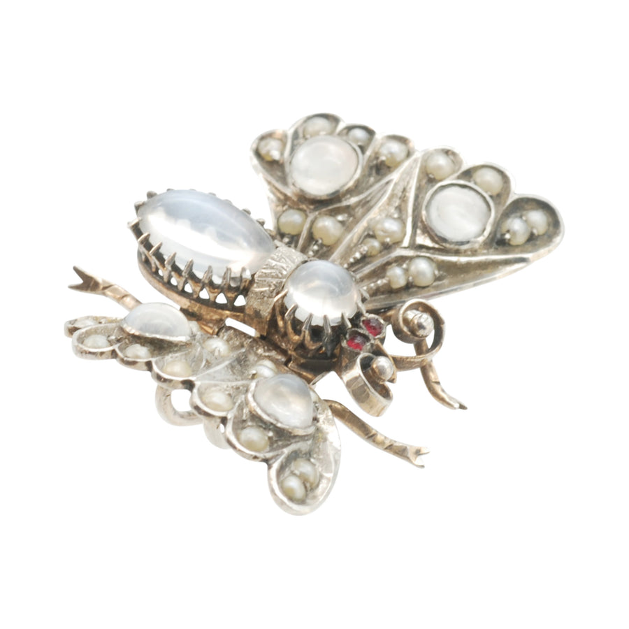 Victorian Silver Gilt and moonstone butterfly brooch.