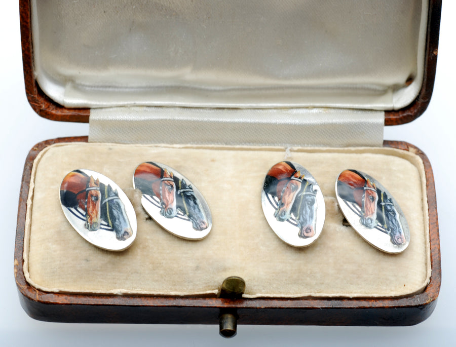 Victorian Silver and enamel boxed cufflinks