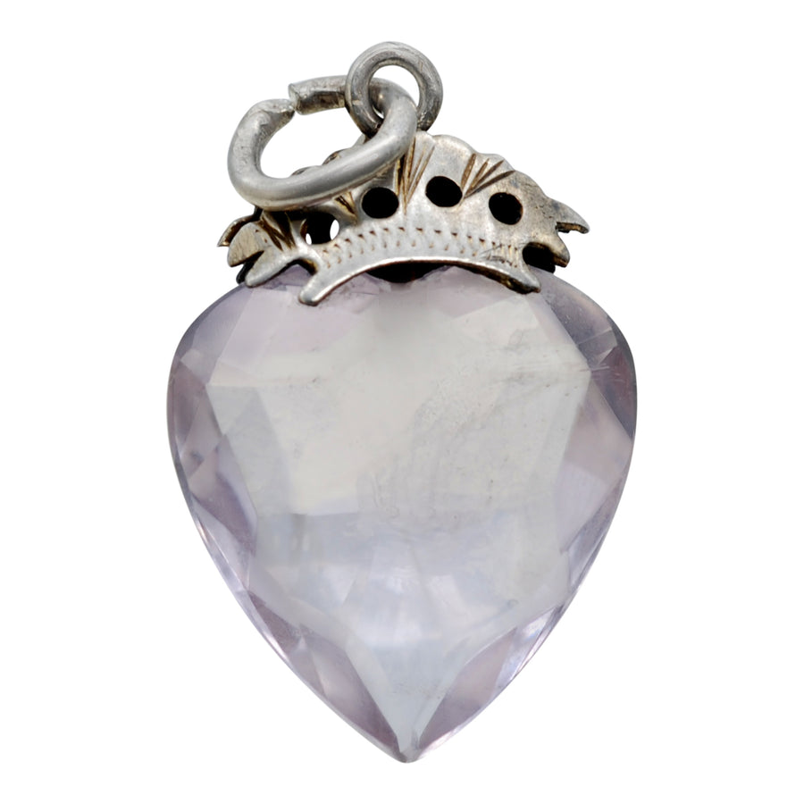 Antique Silver Gilt and Facetted Amethyst Heart Pendant.