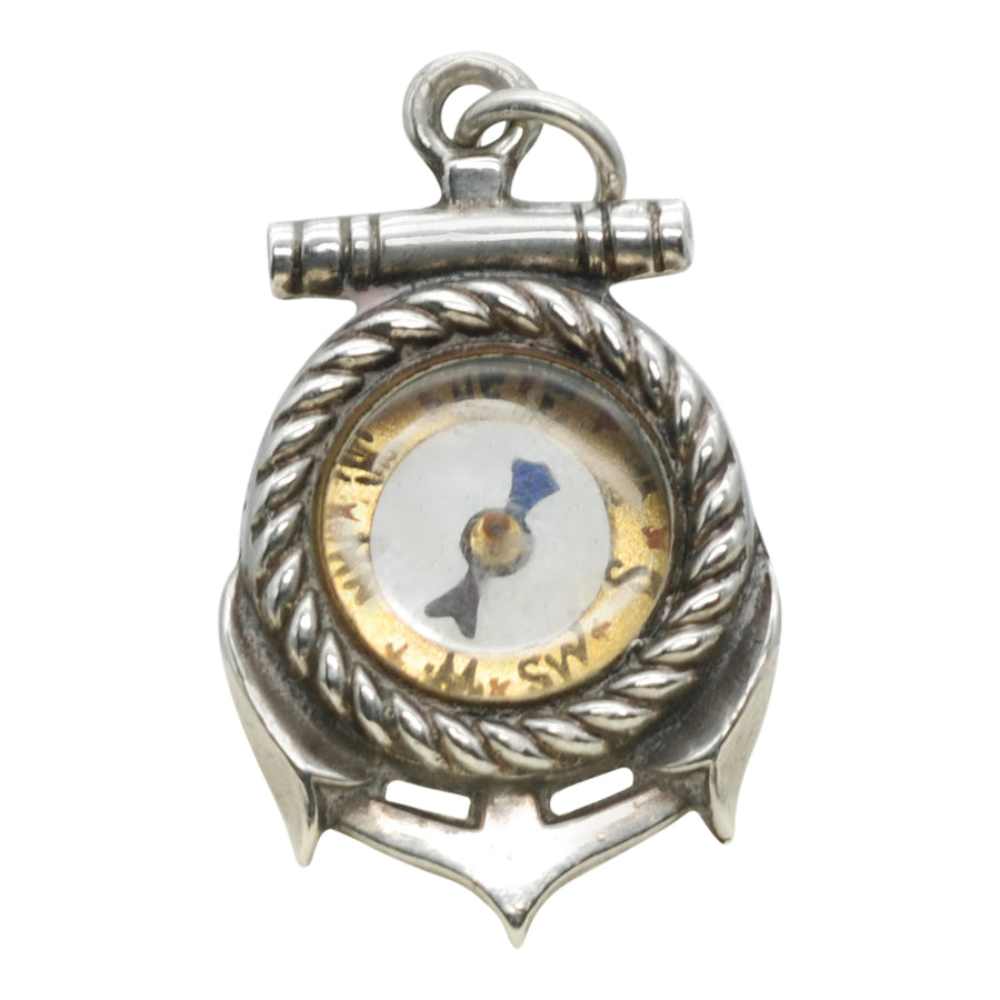 Antique Silver anchor Compass Pendant