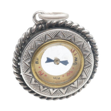 Antique Sterling Silver Compass Pendant or Watch Chain Accessory.