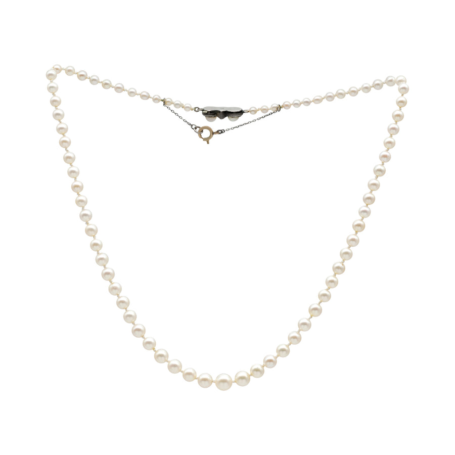 Vintage Graduated Akoya Pearl Necklace with Silver Marcasite Clasp.