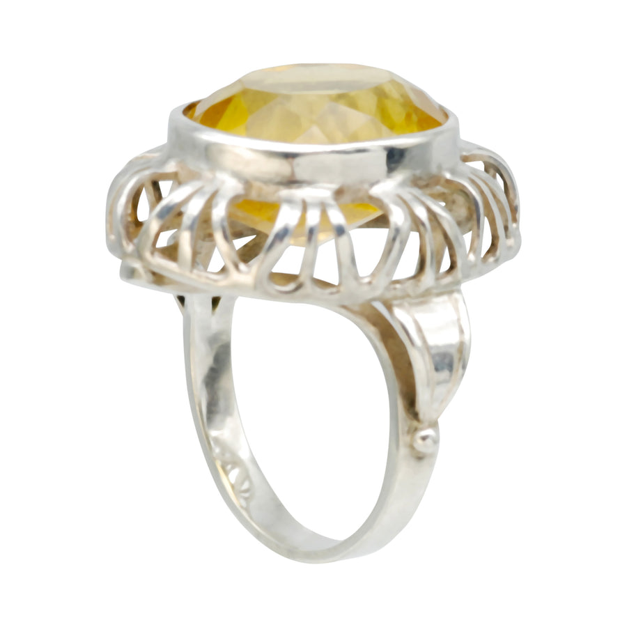 Large Vintage Handmade Citrine and Silver Ring