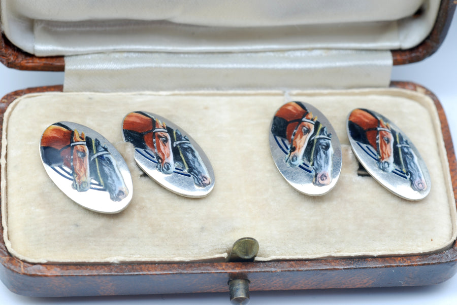 Victorian Silver and enamel boxed cufflinks