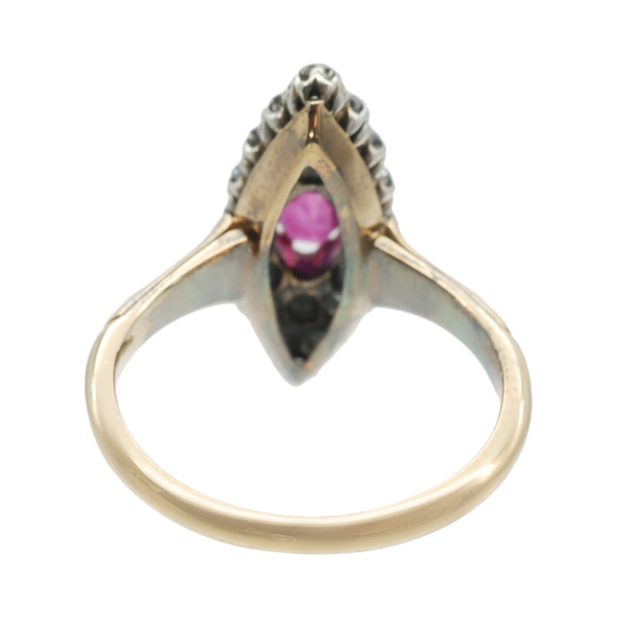 Antique 18ct Gold Diamond and Ruby  Navette  Ring.