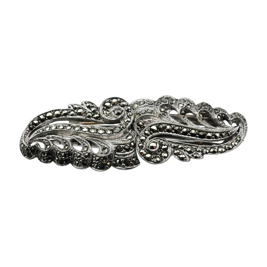 Mid-Century Sterling Silver & Marcasite Double Clip Brooch.