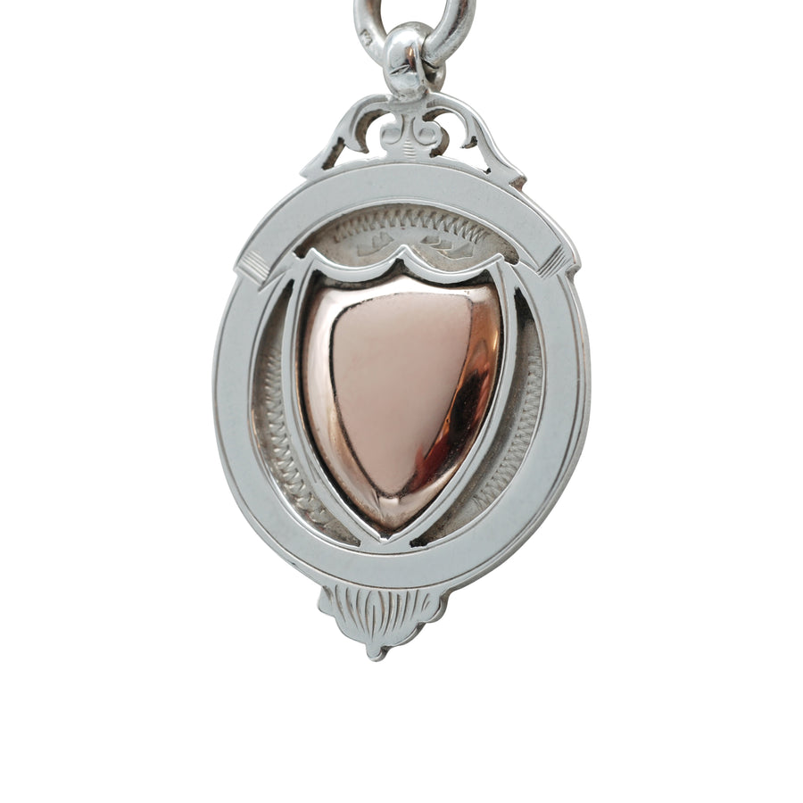 Deco Sterling Silver and Rose Gold Fob Medallion.