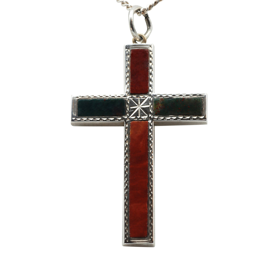 Victorian Scottish Silver and Agate Cross Pendant