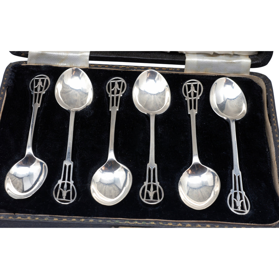 Boxed Set of Cutwork Sterling Silver Tea Spoons - spoons close up