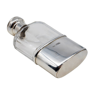 Edwardian Sterling Silver and Bevelled  Glass Hip Flask